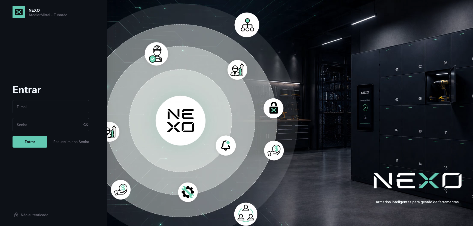 Tela real do sistema NEXO Lockers